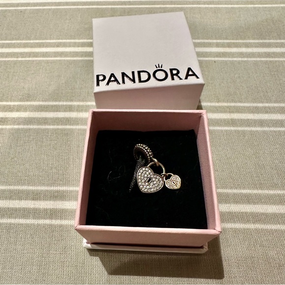 [SOLD] Pandora Love Locks Dangle Charm, Clear CZ Sterling Silver and 14K Gold - Picture 3 of 8